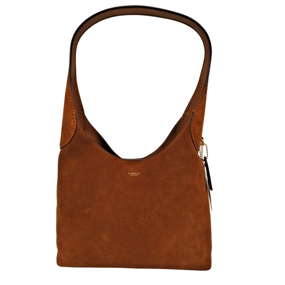 COACH Brooklyn Suede Shoulder Bag 28 - Warm Brown - Medium - NWT - Picture 2 of 14